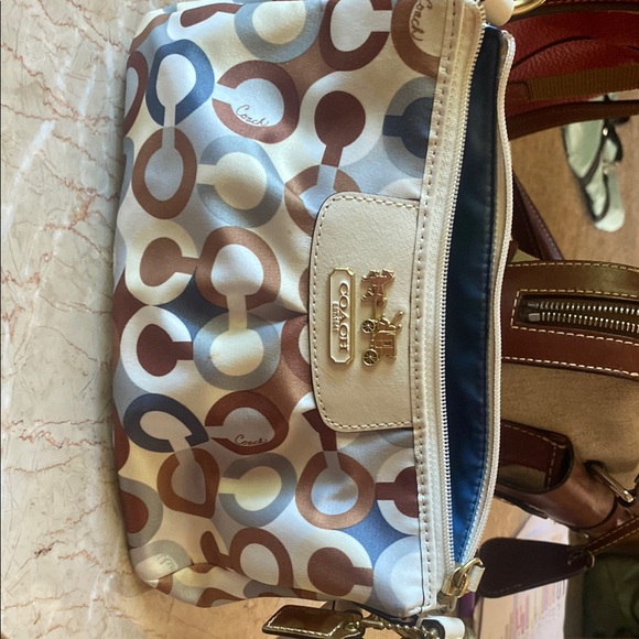 Coach Signature Print Cosmetic Bag in Cream and Brown